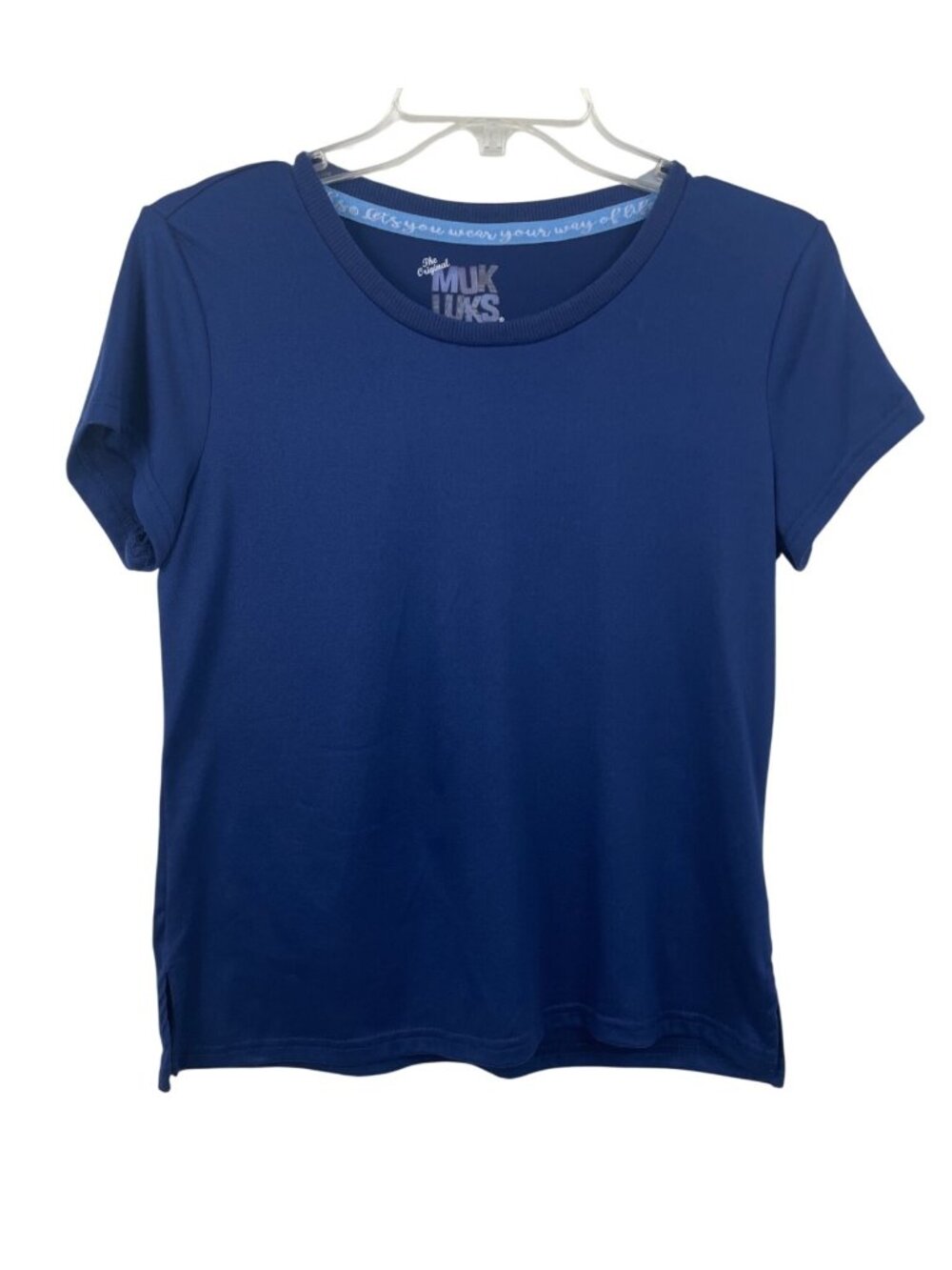 The Original Muk Luks Womens Blue Short-Sleeve Crew Neck Top XS Polyester Blend